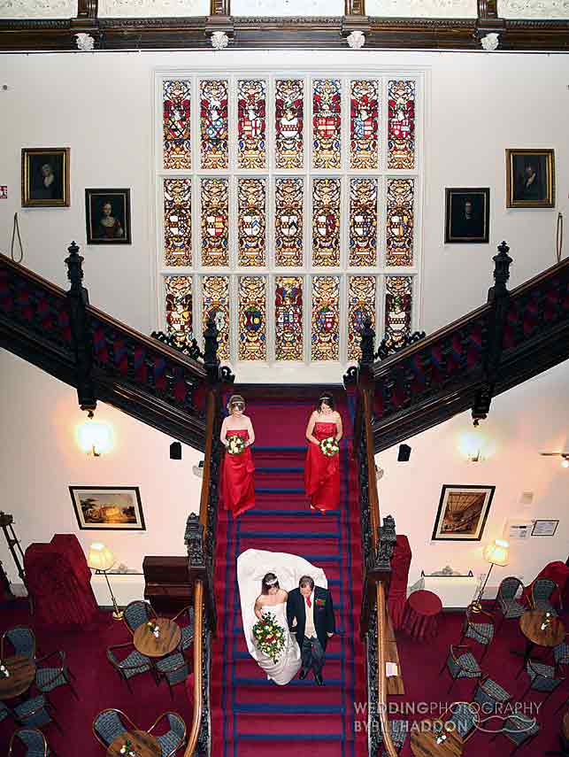 Beaumanor Hall staircase and stained glass window