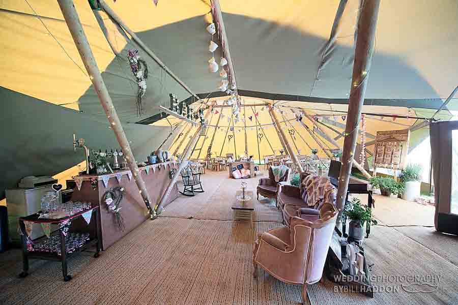 Cattows Farm view inside tipi
